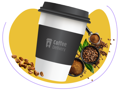 Um copo de café, com vários tipos de café no background